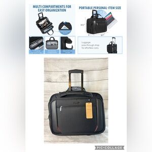 Black Travel Bag Rolling Briefcase Laptop Bag,17.3" Computer bag with wheels